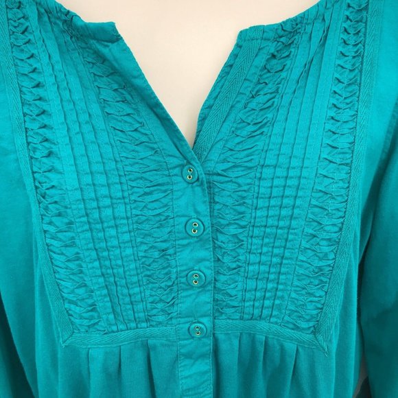 Charter Club Women's Blue Roll Tab Sleeves Pleated Pullover Blouse Top Size PL - Picture 4 of 7